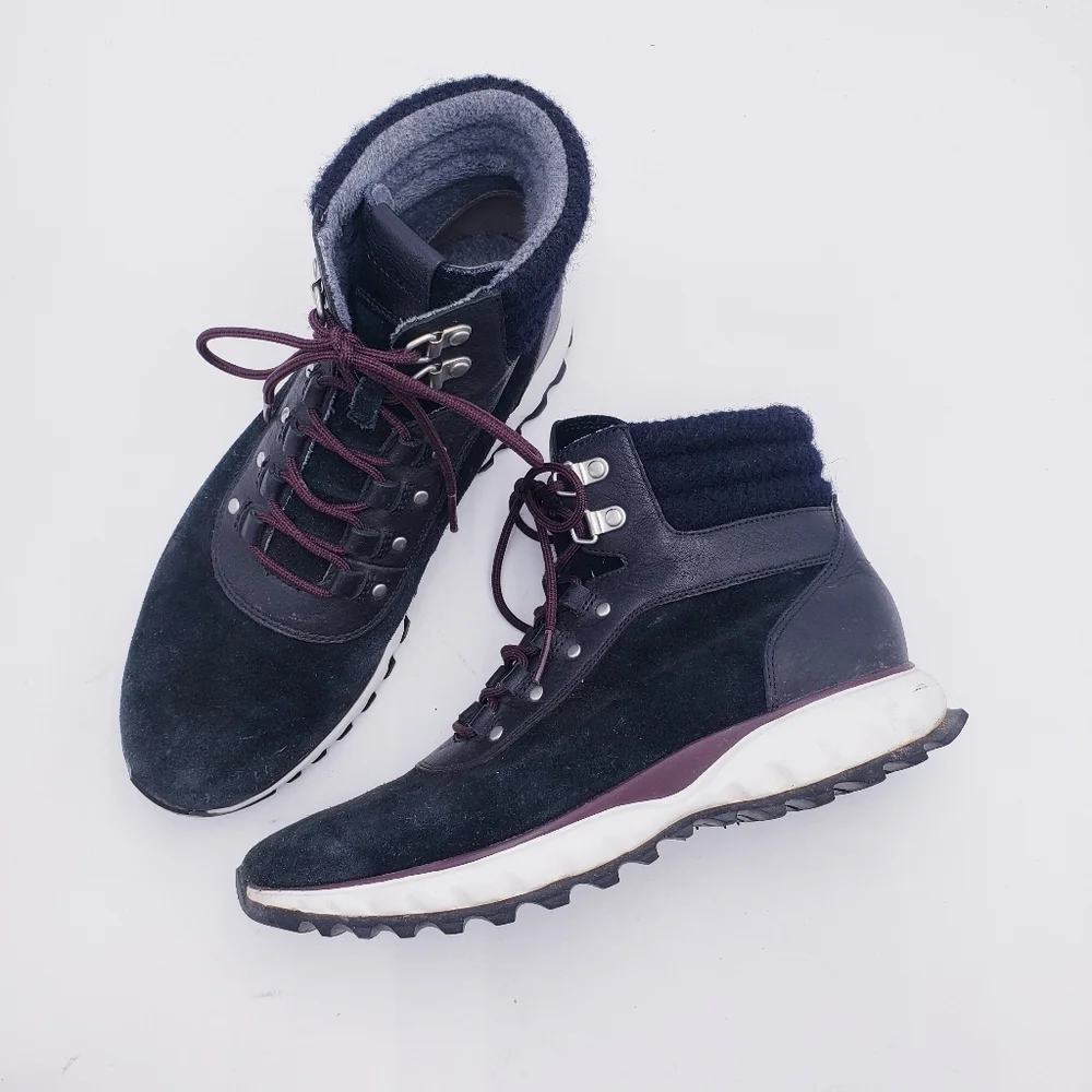 Cole Haan Zerogrand XC Suede‎ Hiker Boots Black Lace Up Mid Top Women's Size 8.5